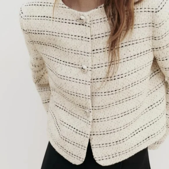 Zara Textured Tweed Blazer Size S - Picture 6 of 16